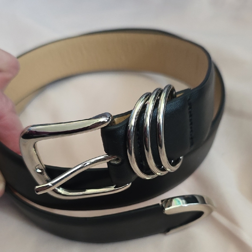 Women's Black Leather Belt with Silver Buckle By Jasgood, NWT - Picture 10 of 14